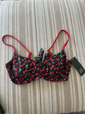 wild fable Black Cherry Print Underwire Bikini Top with Red Straps